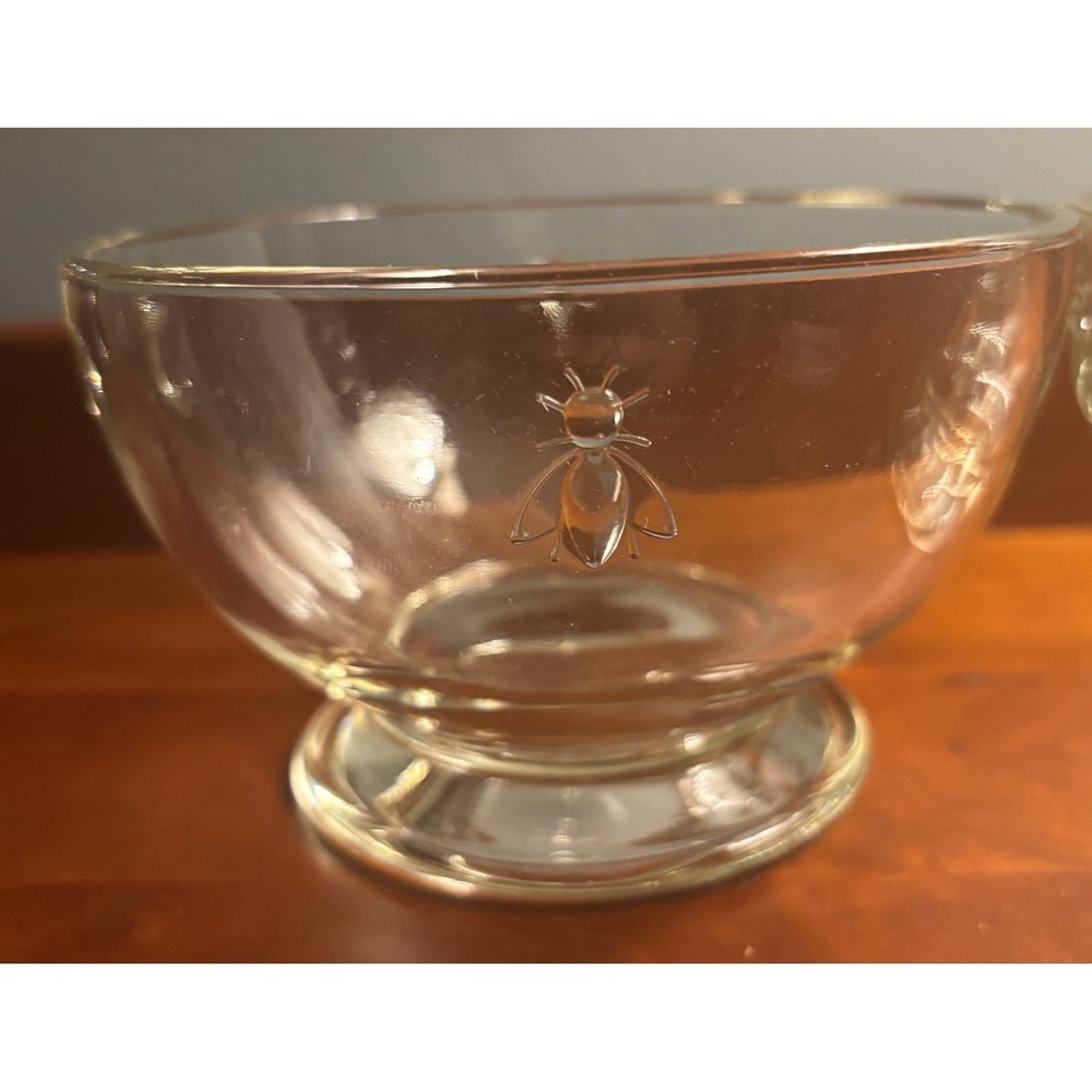 La Rochere Napoleon Bee Glass Footed Dessert Bowls Set of 2 Clear Made in France - Picture 2 of 6